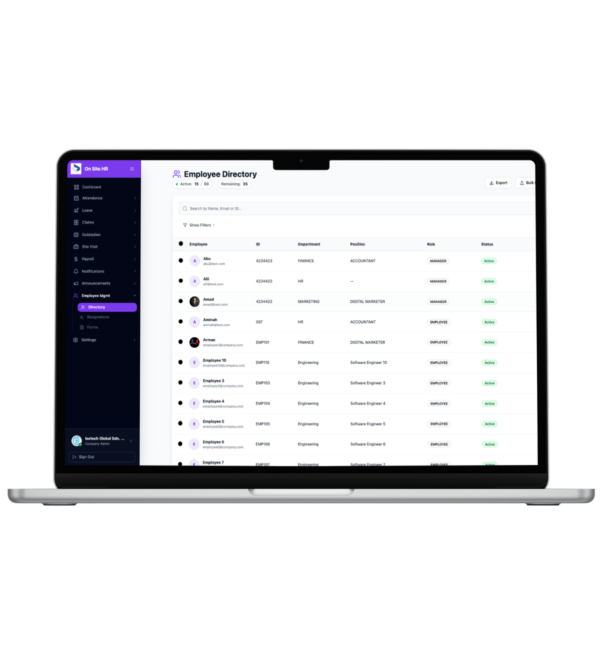 On Site HR employee directory